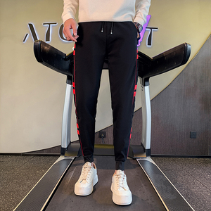 加绒裤子冬季加厚保暖长裤潮牌拼接休闲裤男士修身哈伦裤 A61加绒图片