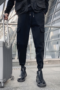 秋冬季新款休闲裤男士加厚长裤潮牌束脚裤多口袋工装裤条纹裤A168图片