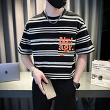 男士条纹衣服夏季薄款短袖T恤痞帅宽松打底衫TX03-P58，男装T恤，星座712-1