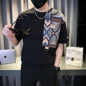 高级感拼接T恤男夏季短袖体恤2024新款男士上衣TX02-P58图片