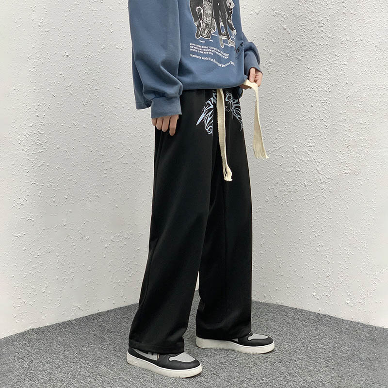 春秋装新款休闲裤男女中性宽松阔腿裤大码拖地机编织绳长裤K40P40,男装休闲裤,星座712-1