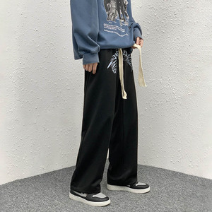 春秋装新款休闲裤男女中性宽松阔腿裤大码拖地机编织绳长裤K40P40图片