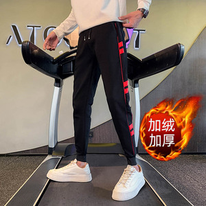 加绒裤子冬季加厚保暖长裤潮牌拼接休闲裤男士修身哈伦裤A157加绒图片