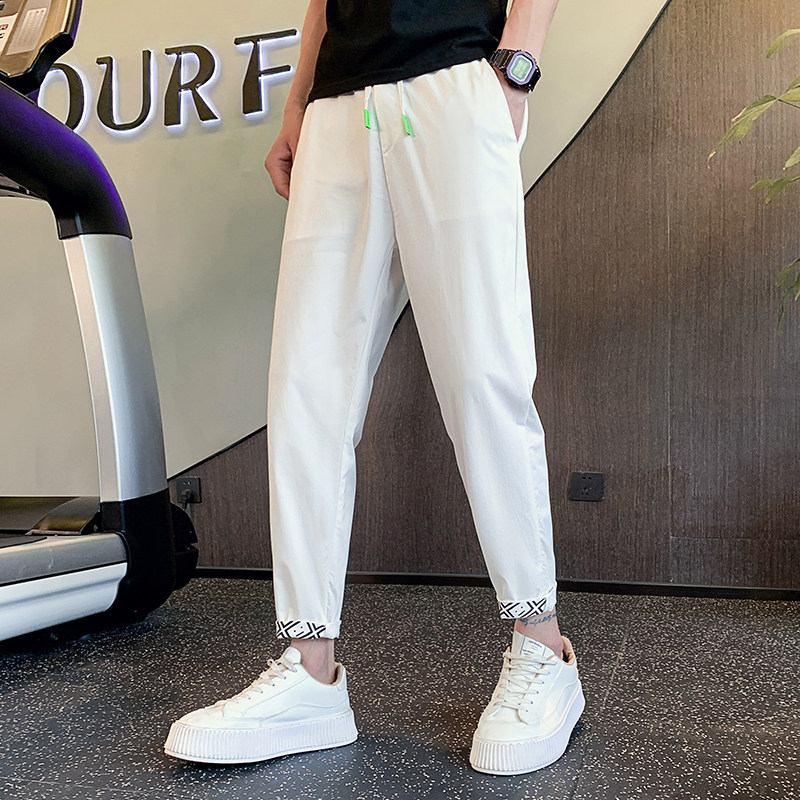 秋季长裤发型师潮流花边九分裤男士修身小脚裤休闲裤社会小伙A12,男装休闲裤,星座712-1