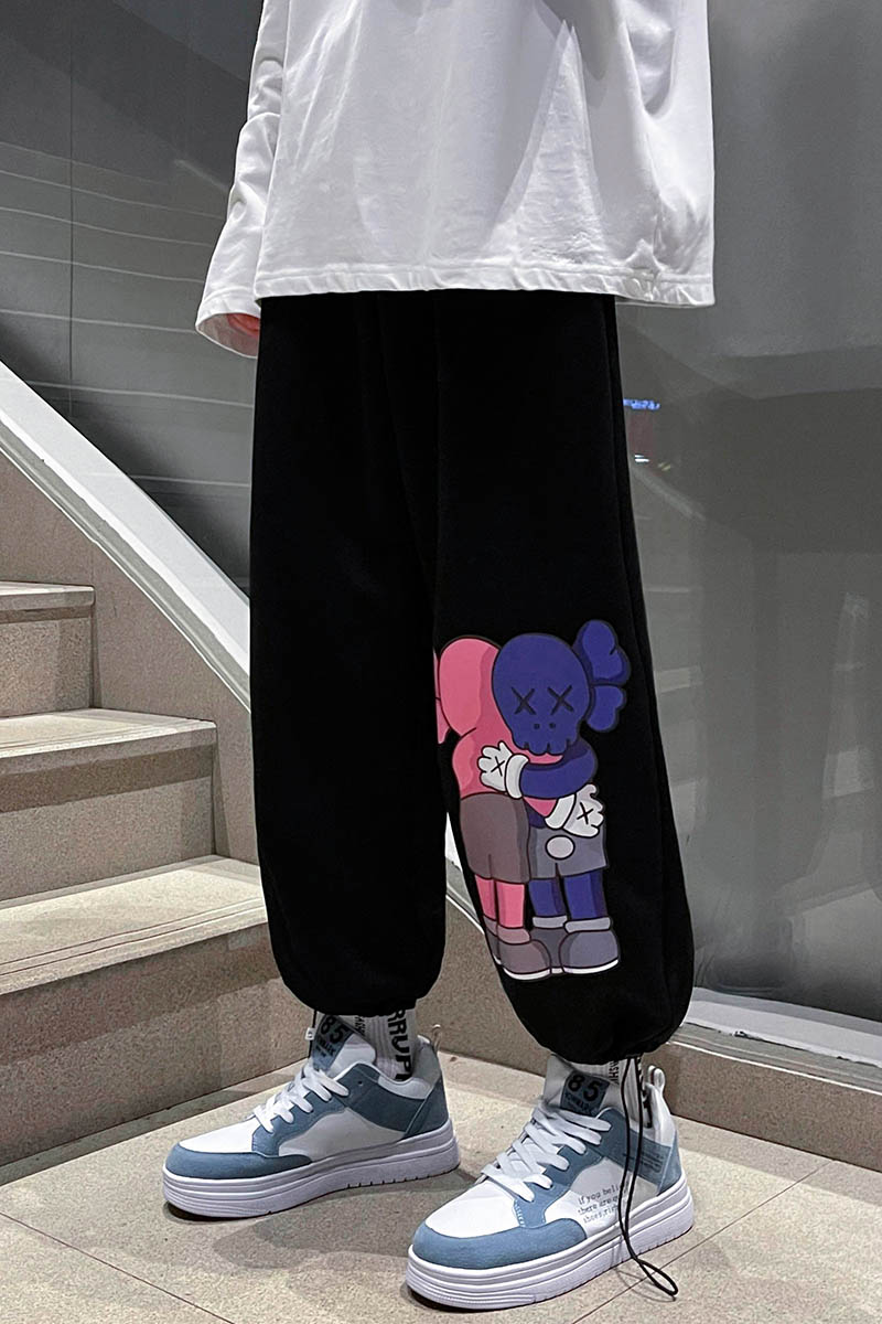 秋季运动裤男士港风垂感阔腿裤宽松哈伦裤大码卫裤卡通印花K04P45,男装休闲裤,星座712-1