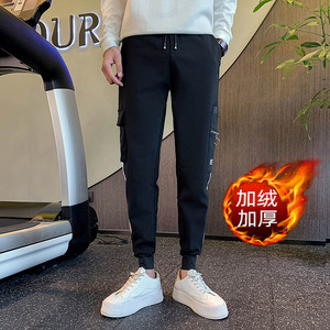 冬季加绒裤子加厚束脚裤工装裤社会小伙修身小脚裤 A156加绒图片