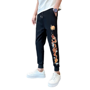 夏季新款男士休闲裤潮牌印花男裤子韩版修身小脚裤精神小伙712-1图片