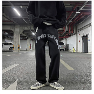 春装新款高街牛仔裤潮流直筒裤潮牌印花休闲裤港风大码长裤 N08P5图片