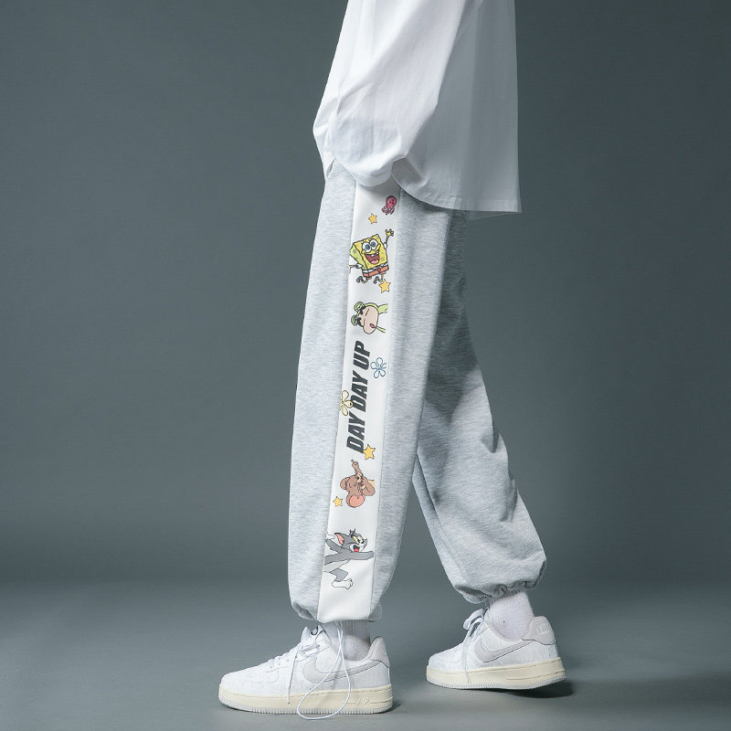 春装抖音裤子男士休闲裤港风拼接运动裤印花卫裤KK21-P45,男装休闲裤,星座712-1