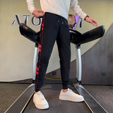 加绒裤冬季加厚保暖长裤潮牌拼接休闲裤男士修身哈伦裤A157加绒，男装休闲裤，星座712-1