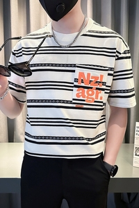 夏季新款男士短袖T恤黑白条纹衣服男女款打底衫 TX03-P58图片