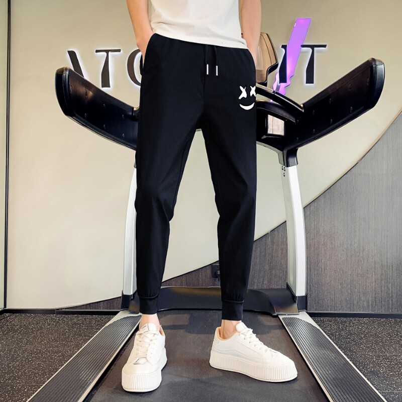 夏季长裤男士休闲裤黑色百搭修身小脚裤潮牌印花束脚裤AK118图片