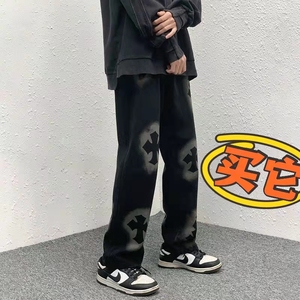 男的牛仔裤港风宽松阔腿裤男女中性长裤大码拖地裤休闲长裤N04P45图片