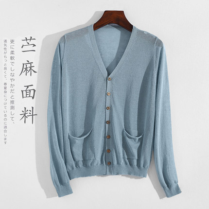 春夏亚麻针织开衫女短款外套配裙子的上衣小披肩大码宽松空调衫薄