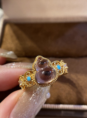 九紫离火葫芦戒指女古法国潮珐琅彩宝紫晶葫芦福禄指环