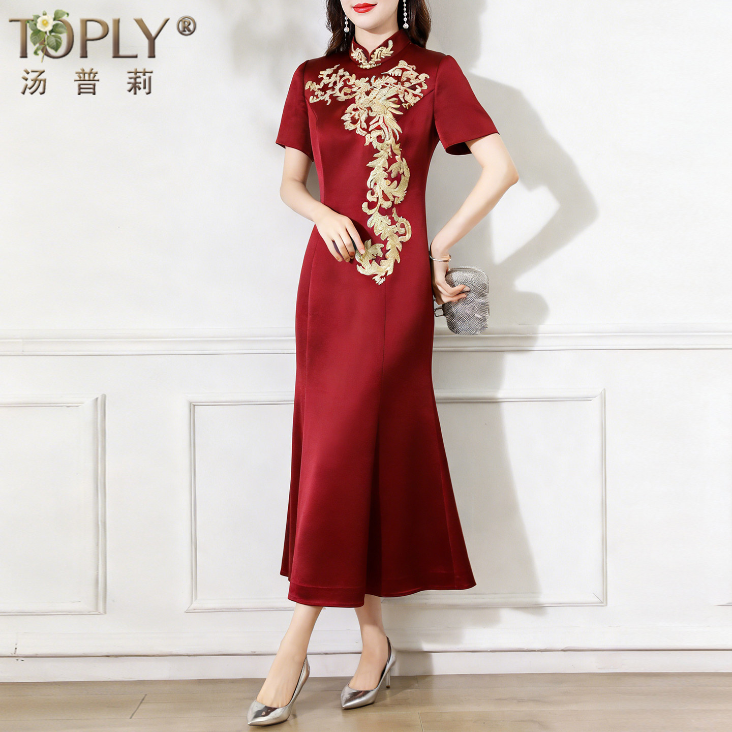 新中式高端醋酸刺绣礼服喜婆婆婚宴装敬酒服年轻妈妈鱼尾连衣裙女,女装/女士精品,连衣裙,淘宝优惠券,粉丝福利购,淘宝优惠卷