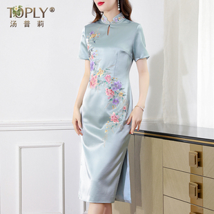 喜婆婆婚宴装2025新款妈妈旗袍礼服平时可穿刺绣醋酸连衣裙敬酒服