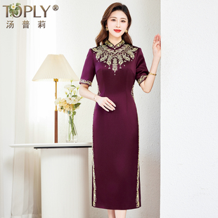 高端喜婆婆婚宴装2025新款年轻妈妈婚礼礼服红色新中式旗袍喜服女