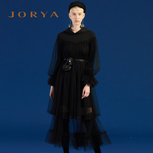 JORYA欣贺卓雅春季新网纱连帽连衣裙K1603209