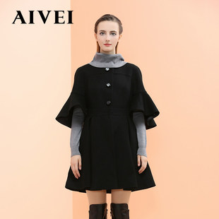 AIVEI欣贺艾薇秋冬单排扣喇叭袖单排扣毛呢大衣外套I0660002