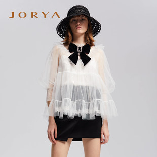 JORYA商场同款春季新款透视荷叶边灯笼袖蕾丝衫M1403901