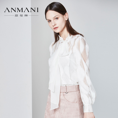 ANMANI/恩曼琳春时尚蝴蝶结立领抽褶灯笼袖女衬衫K3063902