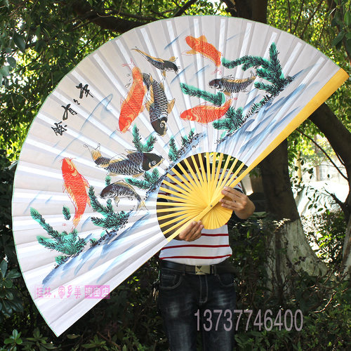 超大挂扇装饰客厅餐馆背景墙挂大折扇工艺折扇子 九鱼图年年有余