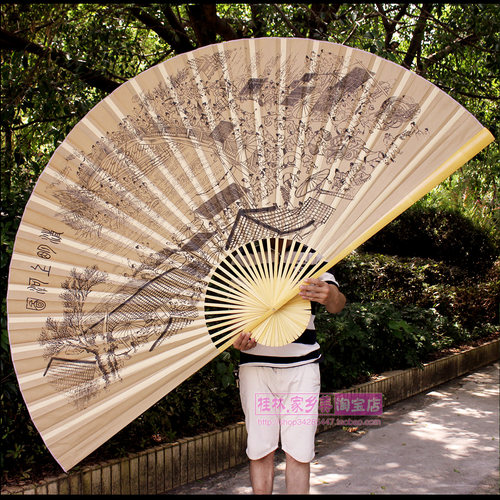 超大挂扇覆古中式客厅书房背景墙装饰扇子彷古工艺折扇清明上河图