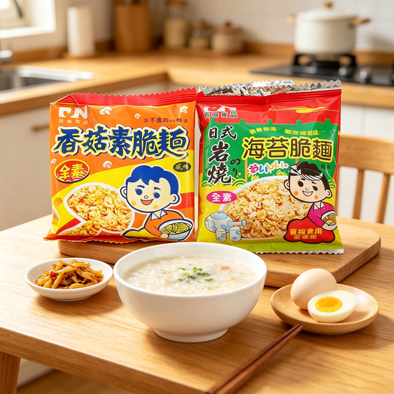 台湾香菇素脆面素面纯素食面方便面袋装海苔素食掌心脆干吃面200g