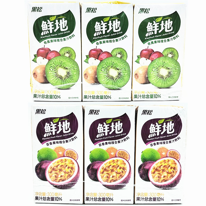 包邮1组6盒台湾黑松鲜地百香果味复合果子、猕猴桃味饮料C300ML*6