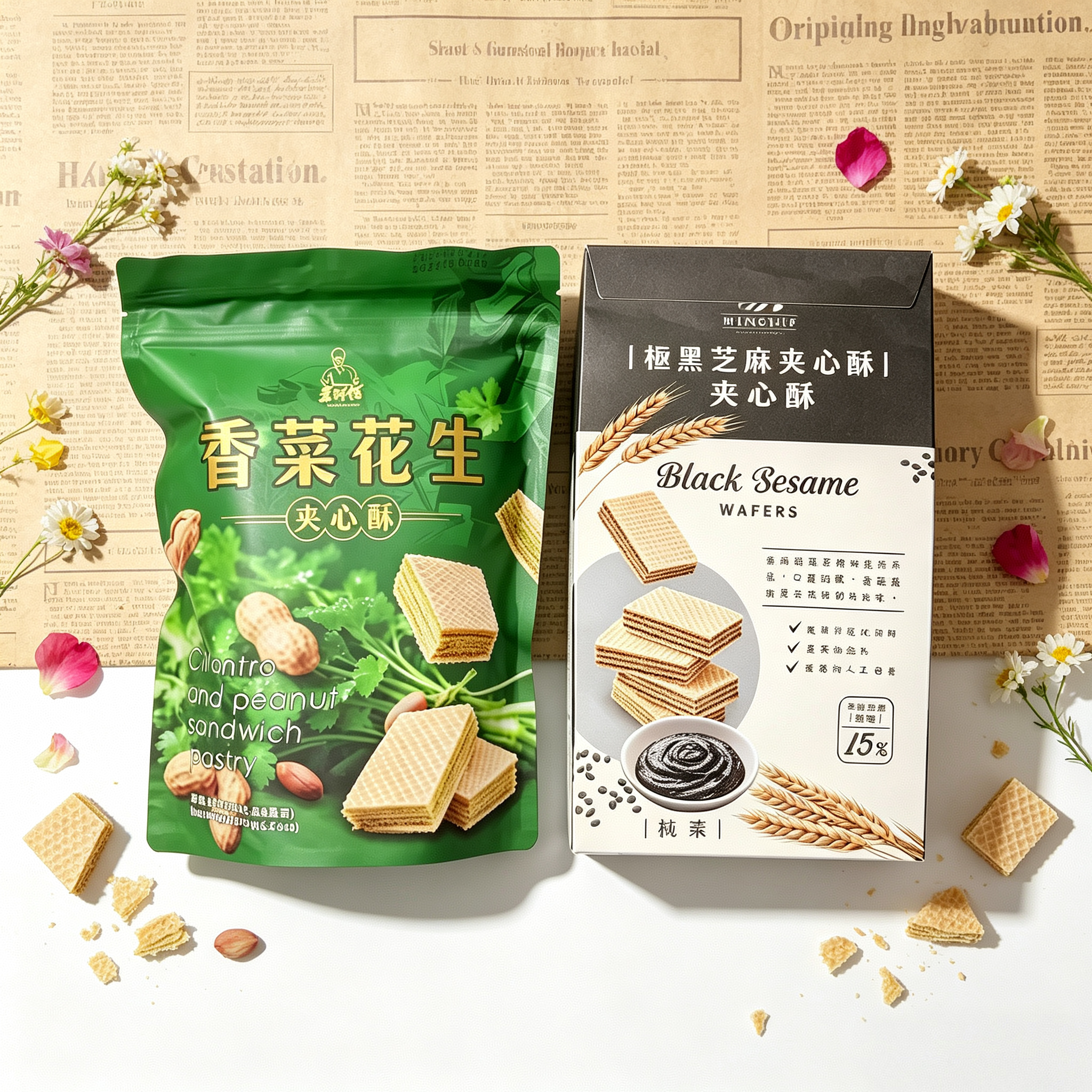 台湾原装方芳老师推荐明奇极黑芝麻夹心酥240g进口威化饼休零食