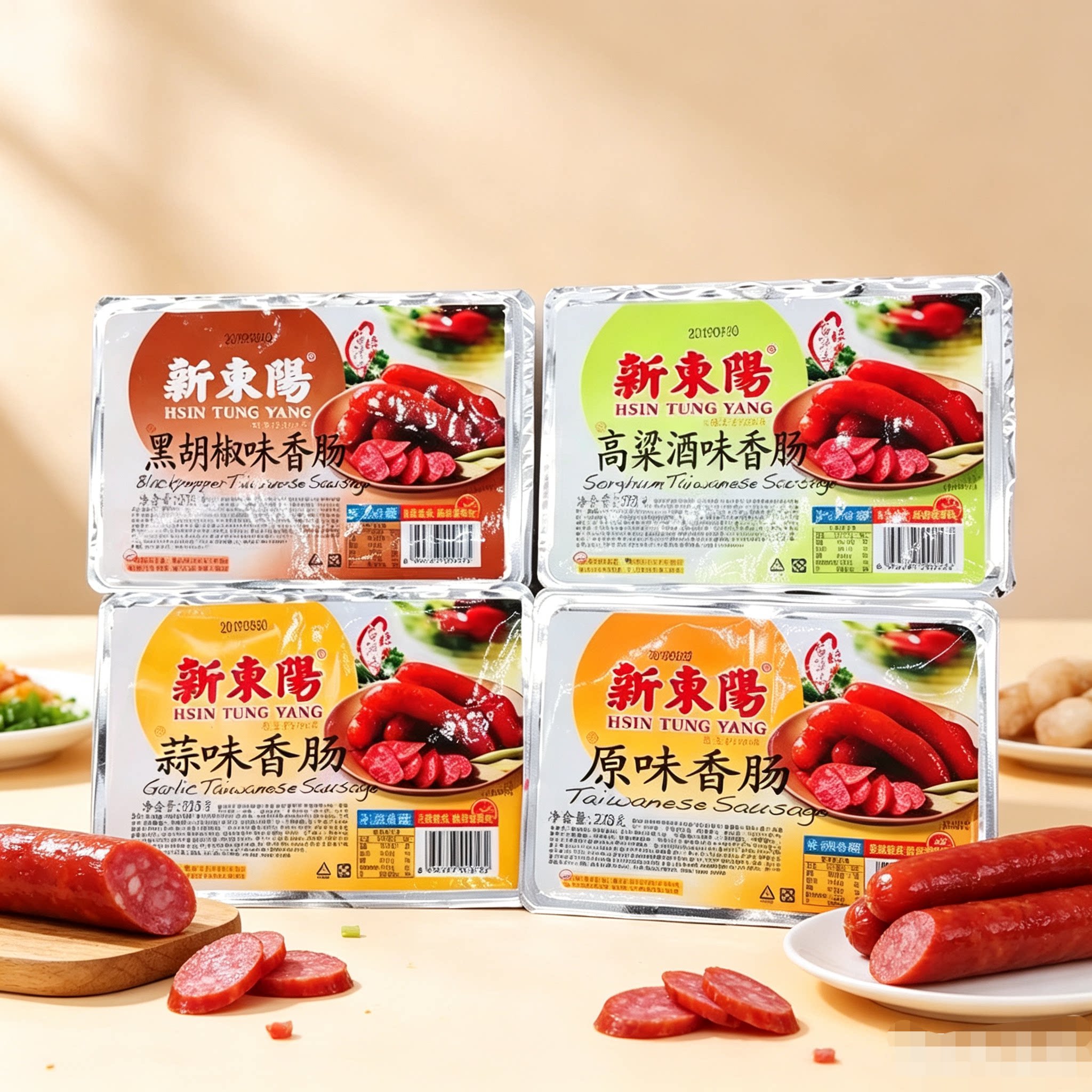 台湾新东阳香肠原味/高粱酒/蒜香/黑胡椒香肠早餐肠烧烤273g*3盒