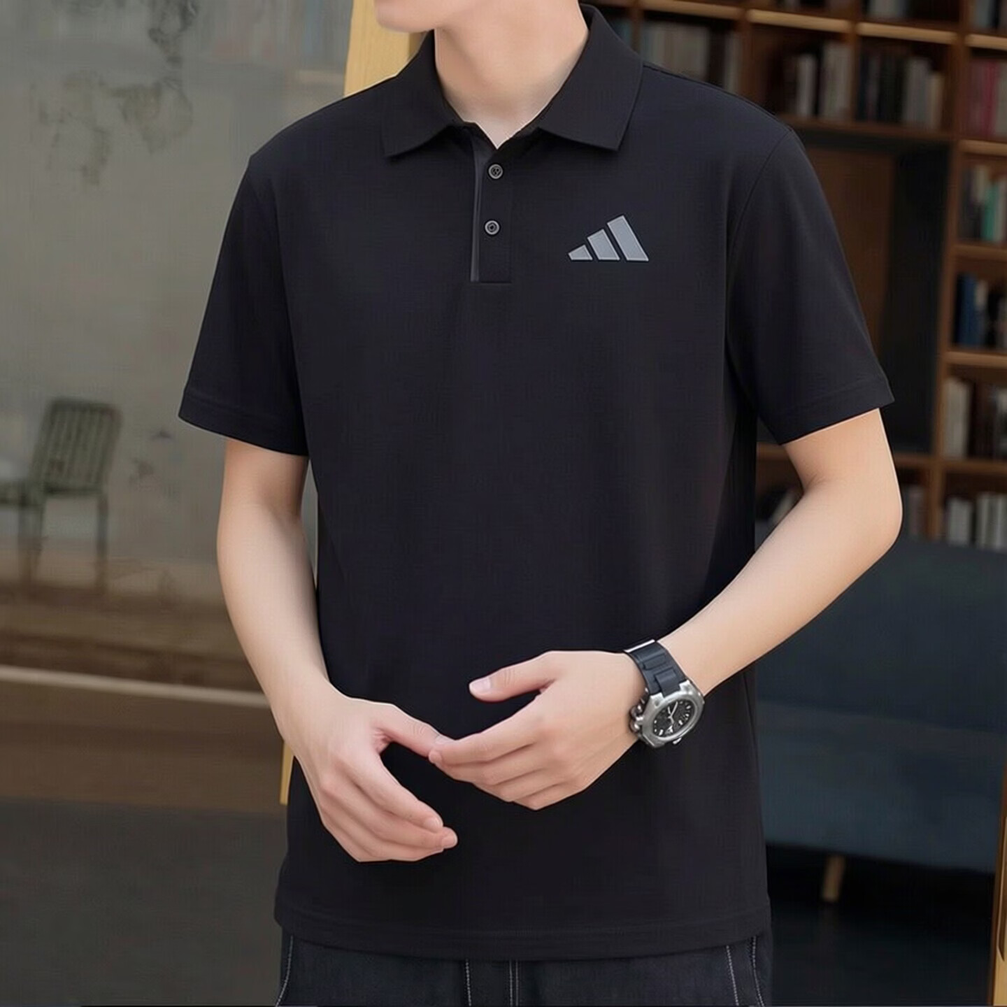 阿迪达斯正品夏季户外TERREX休闲翻领短袖男款速干透气男士半袖