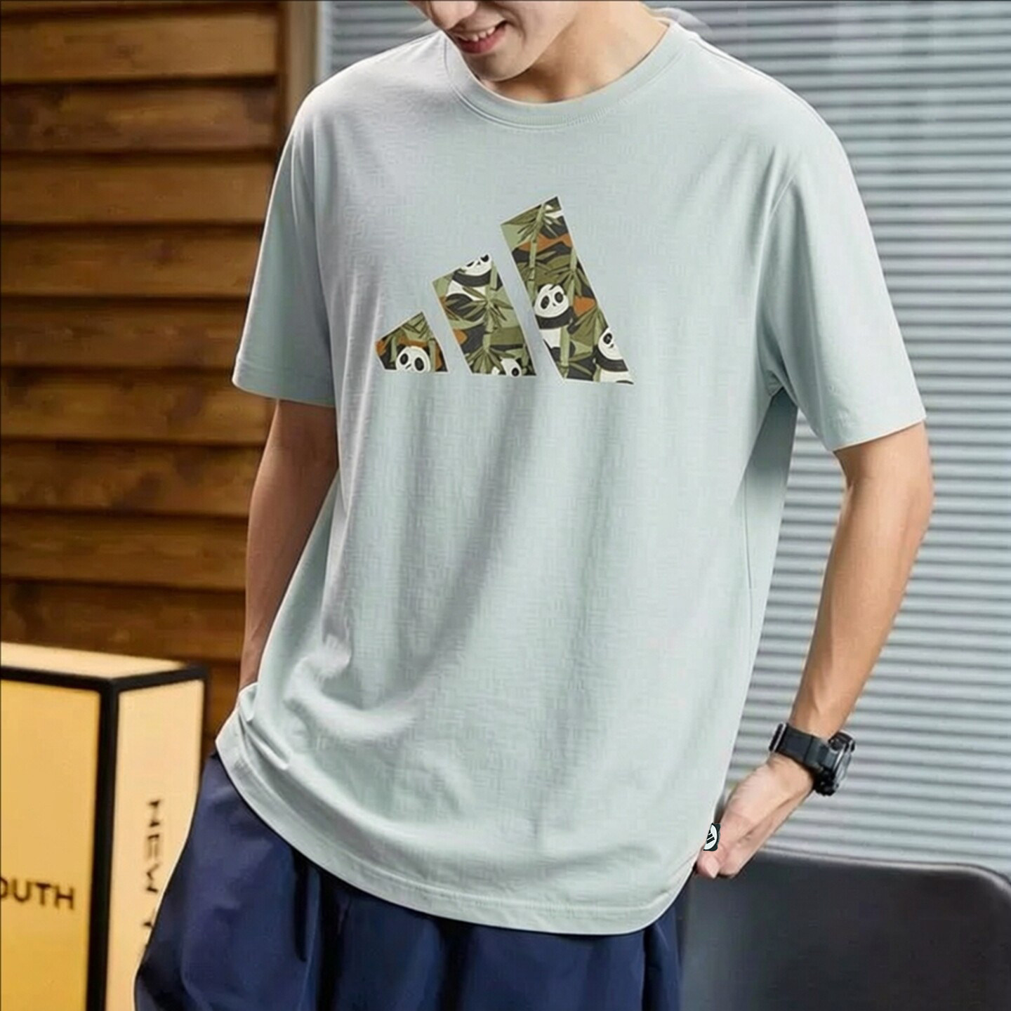Adidas短袖男t恤夏季正品绿色印花宽松篮球运动正品复古半袖男