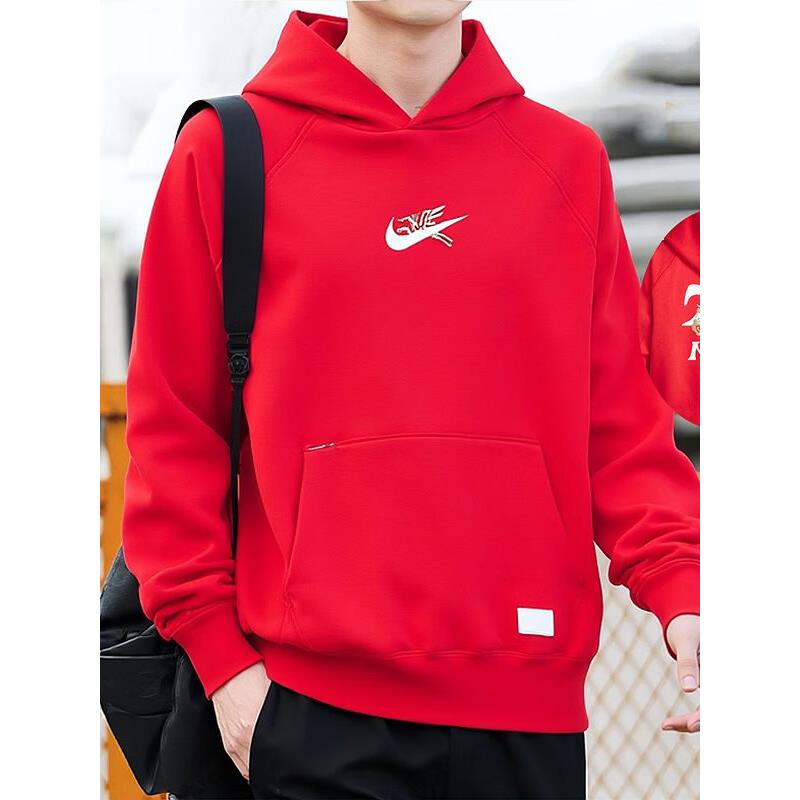 红色卫衣Nike耐克2026年正品外套男士连帽套头衫加绒厚款运动上衣