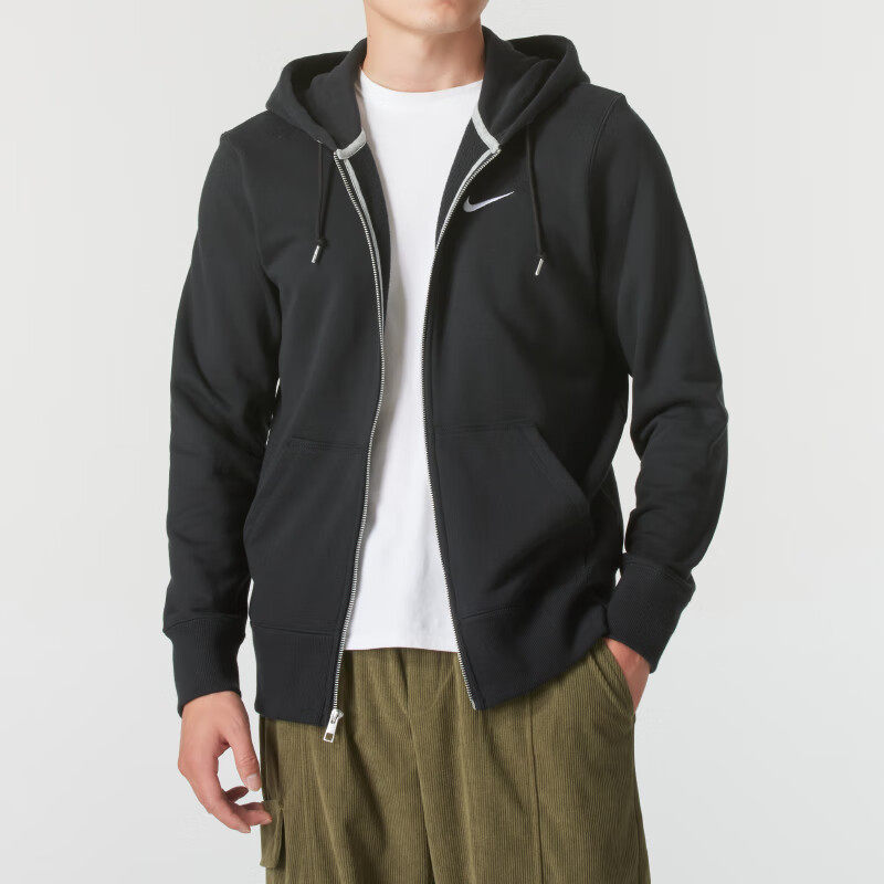 Nike耐克男装黑色保暖宽松休闲大码防风连帽夹克运动服外套521574