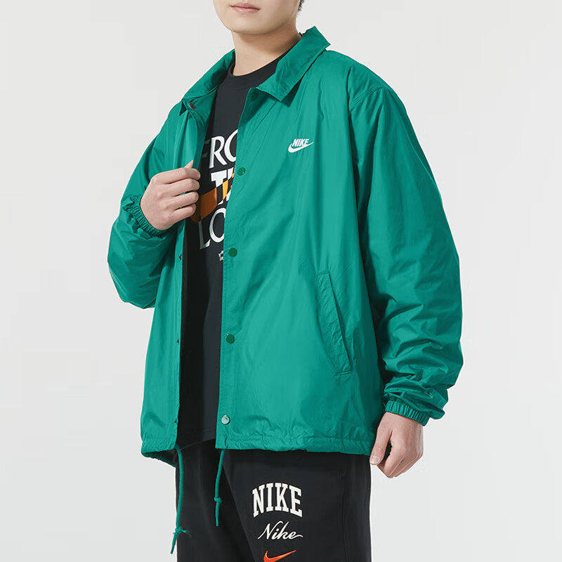 Nike耐克防水绿色夹克正品男士梭织透气运动外套休闲翻领排扣上衣