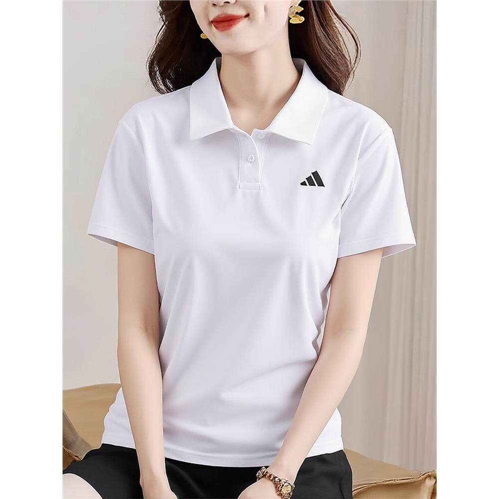 阿迪达斯白色短袖女夏季新款透气冰丝薄款翻领纯色简约上衣polo衫