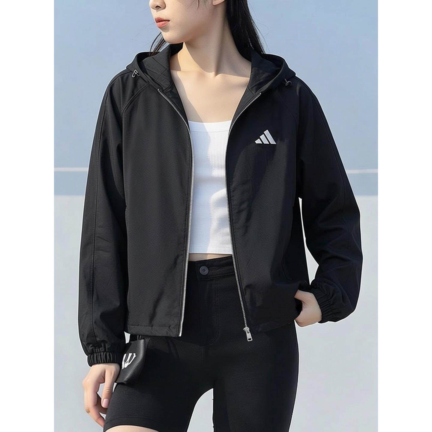 阿迪达斯梭织外套女春季正品休闲连帽宽松防风衣百搭棒球服夹克