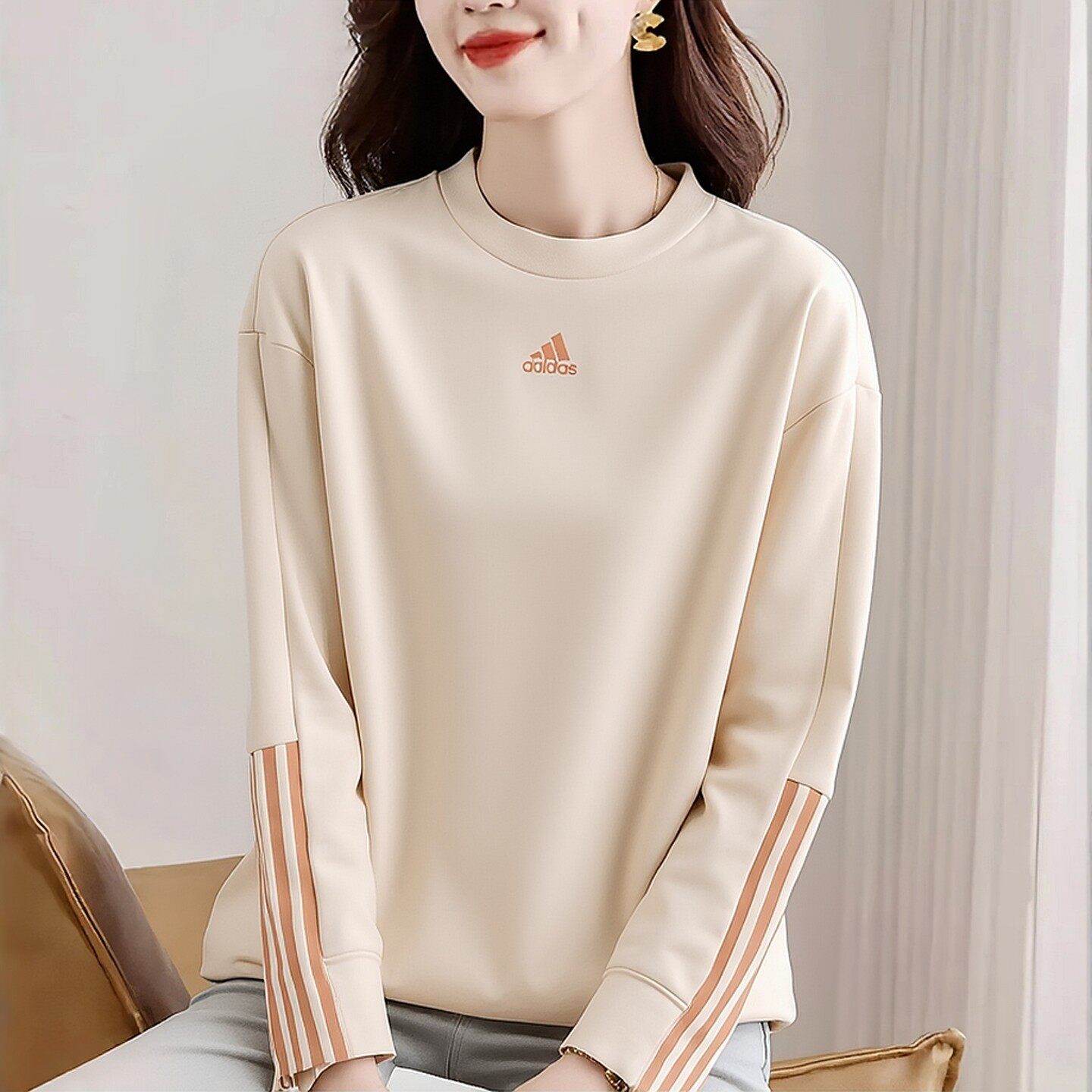 Adidas卫衣女秋季新款休闲宽松上衣纯色美式运动服百搭套头衫