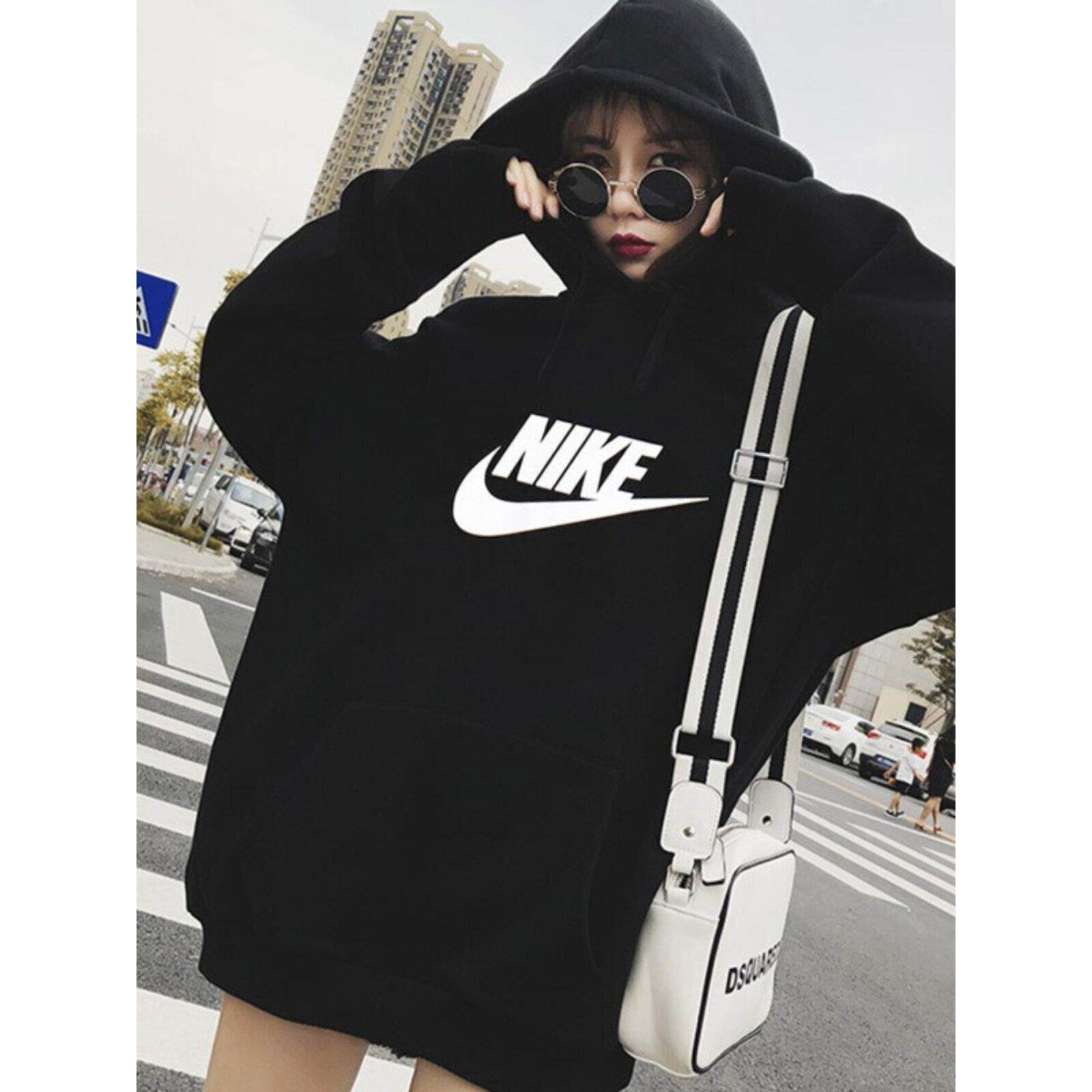 黑色卫衣Nike耐克连帽休闲上衣女子外套针织运动装正品宽松套头衫
