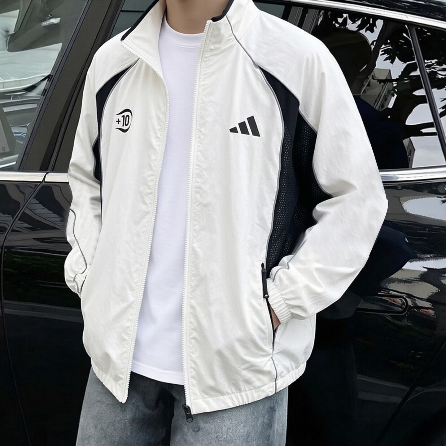 阿迪达斯白色棒球服男秋新款梭织外套美式复古足球防风衣休闲夹克