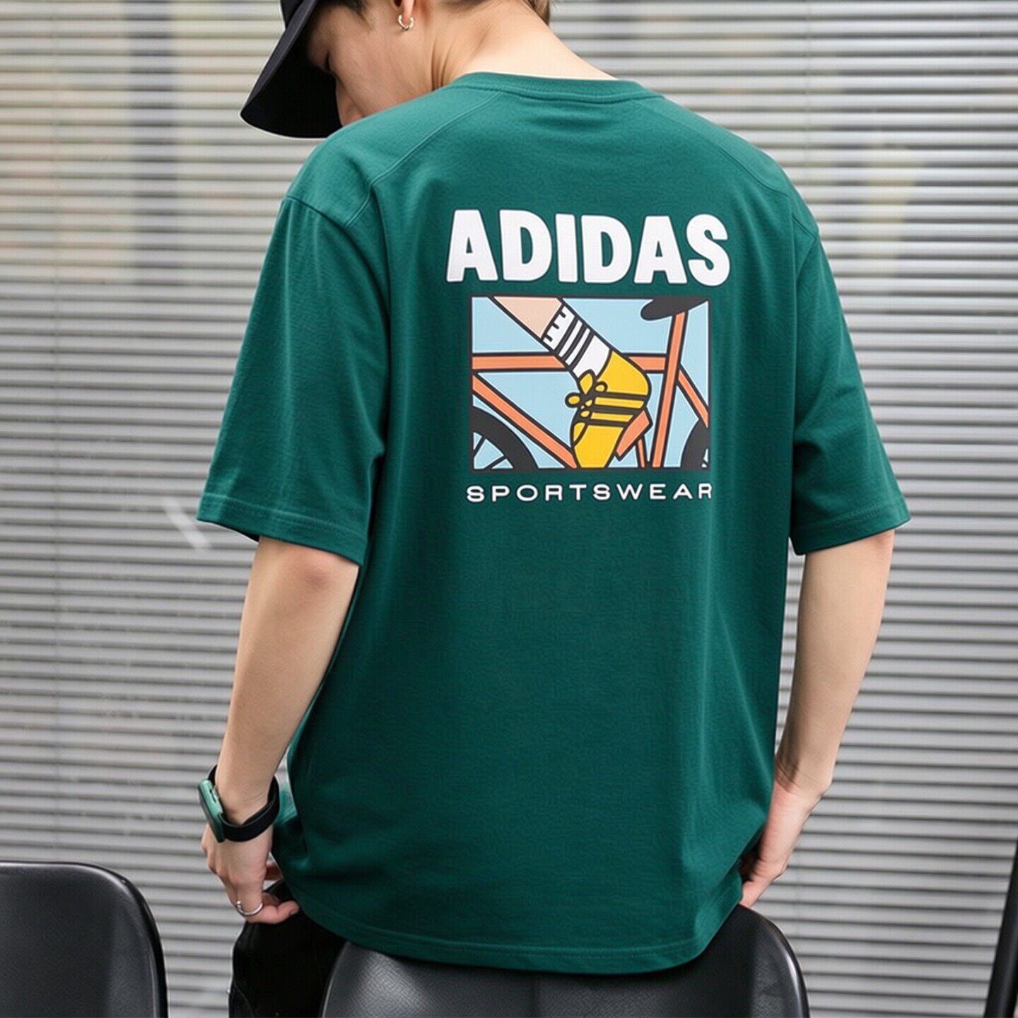 Adidas短袖t恤男正品正品男士绿色T恤宽松短袖透气休闲运动上衣
