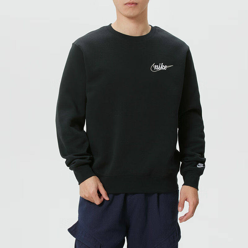 Nike耐克新款圆领卫衣男黑色简约运动风舒适百搭套头衫潮流时尚
