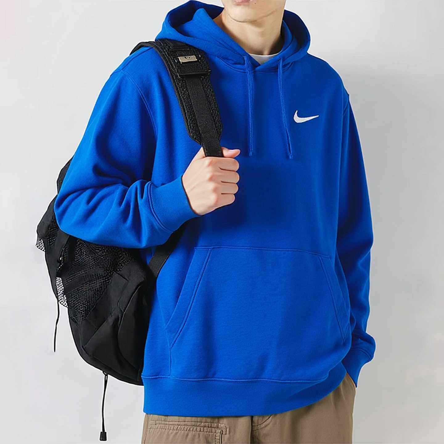 NIKE耐克蓝色连帽卫衣男装秋季新款宽松休闲运动服上衣长袖套头衫