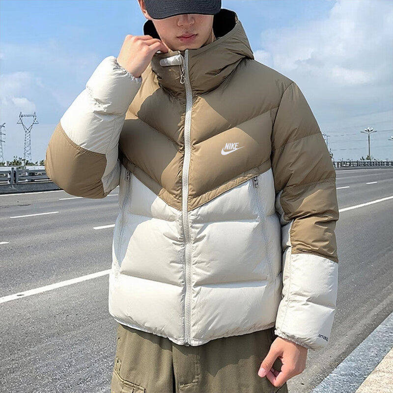 Nike耐克新款男士短款羽绒服连帽拼色加厚保暖运动外套潮牌潮流