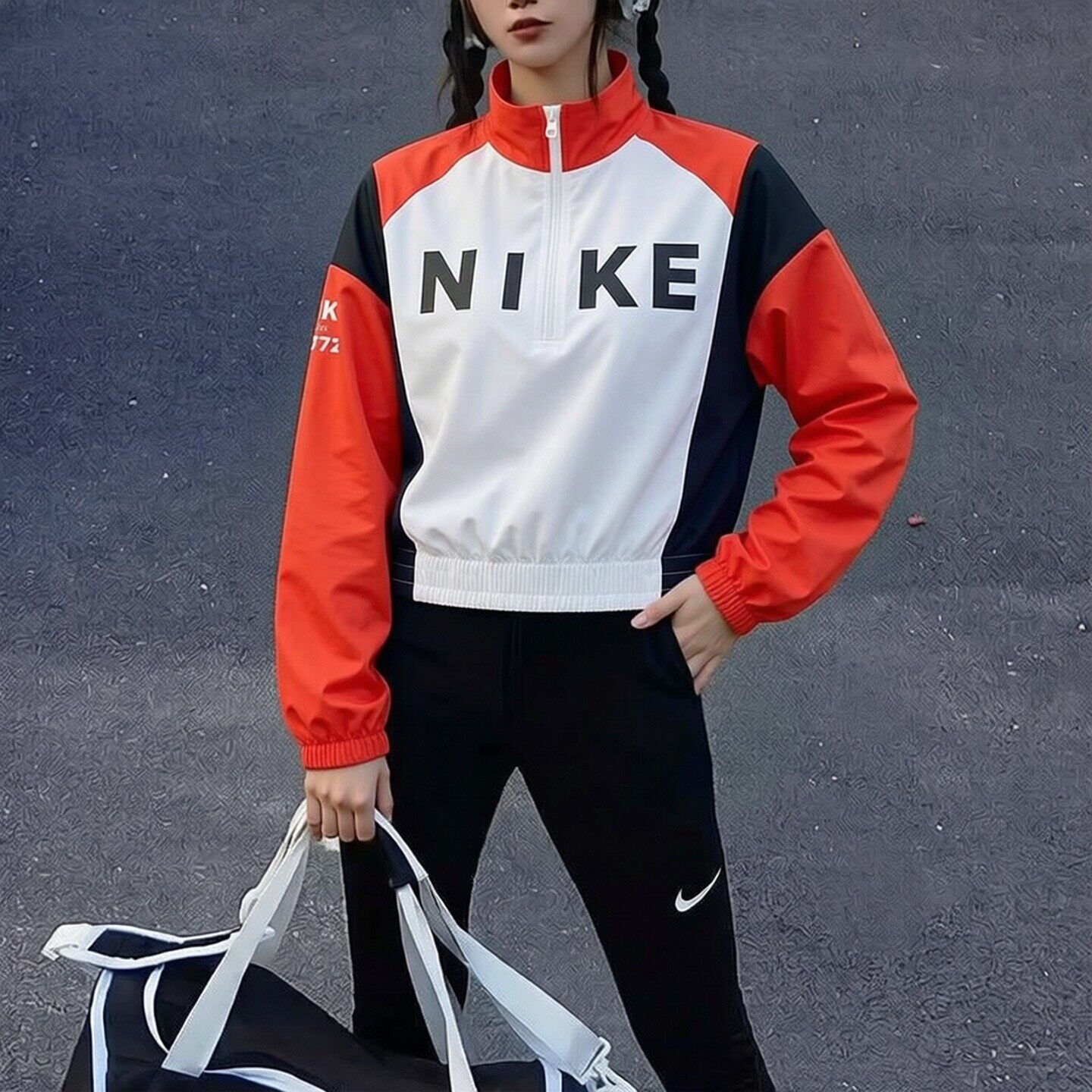 Nike耐克薄款半拉链外套新款女子短款夹克立领透气上衣潮流运动服
