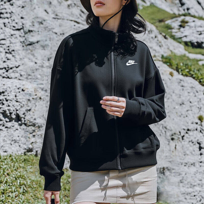 Nike耐克春季正品外套女子立领上衣毛圈运动夹克棉质休闲装HV2734