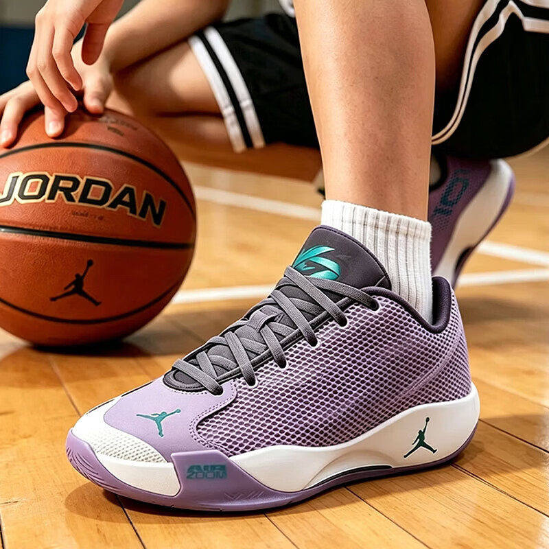 Nike耐克新款篮球鞋男透气网面减震防滑实战运动鞋紫色潮流时尚
