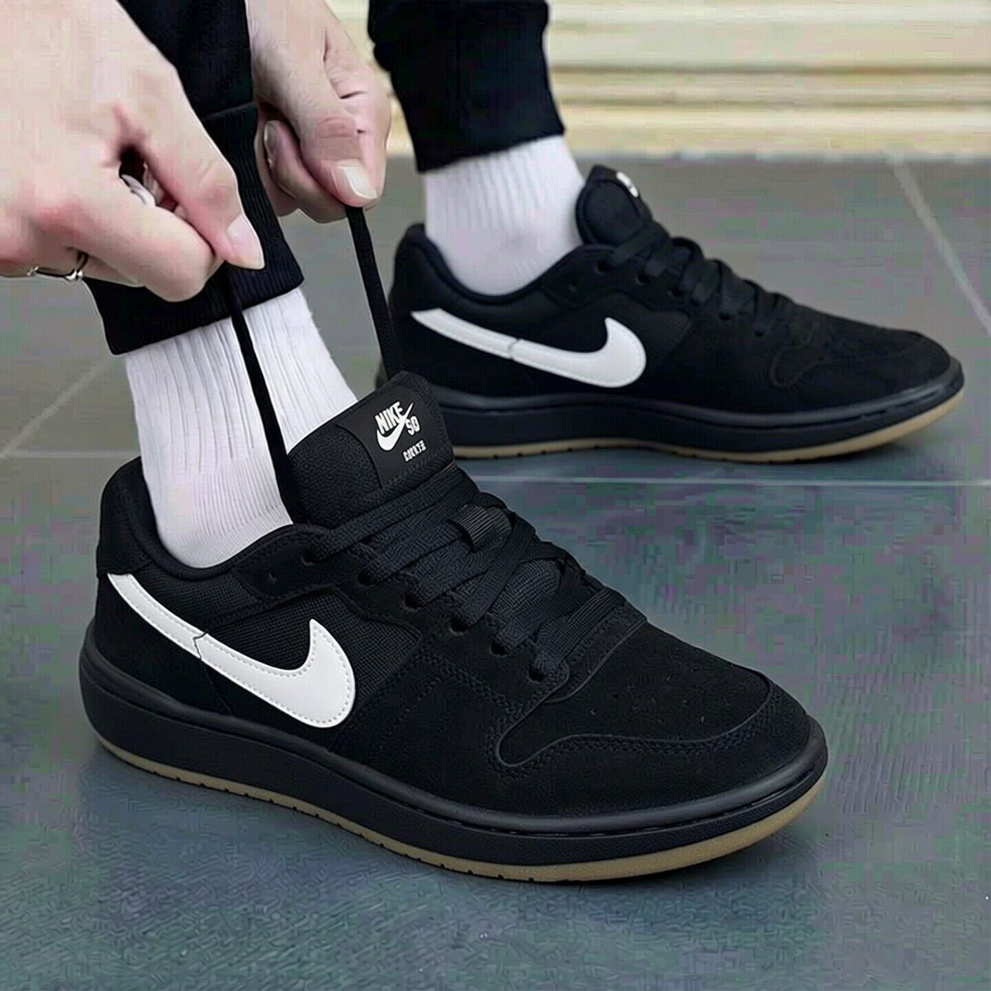 Nike耐克潮流时尚运动鞋翻毛皮板鞋新款男子休闲鞋轻便黑色旅行鞋